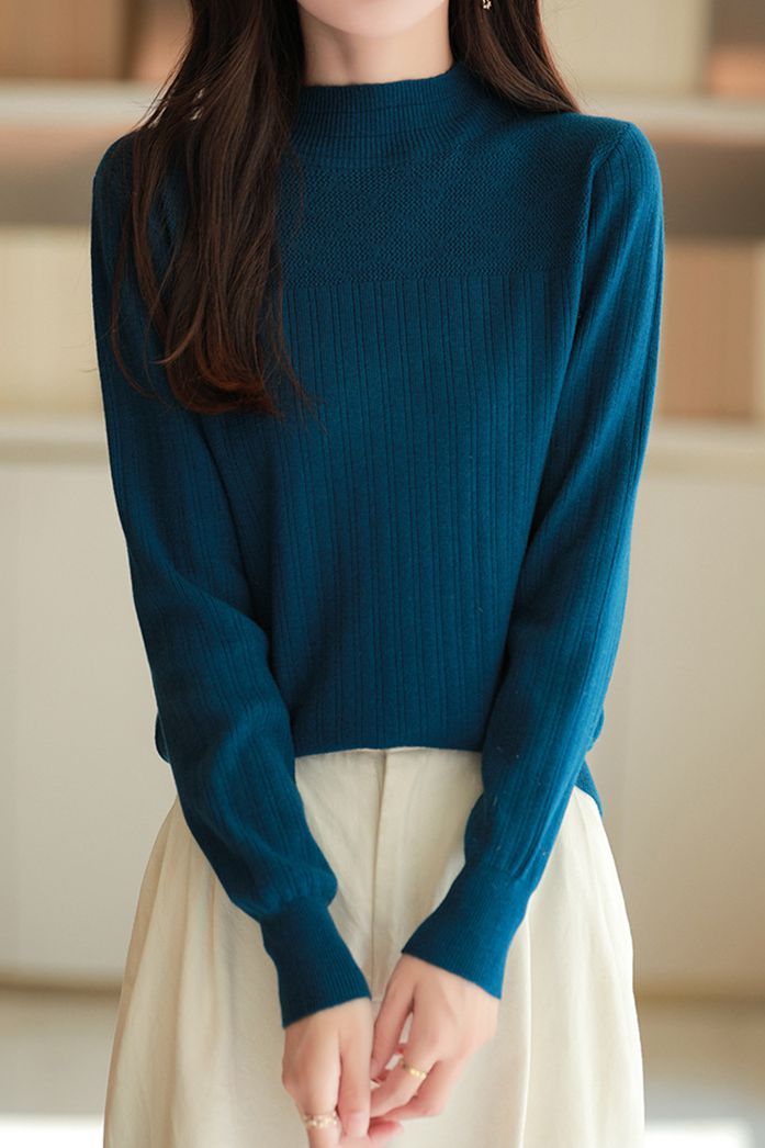 Half Turtleneck Jacquard Sweater Knit Base - liwisi
