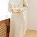 Metallic Jacquard Knit Sweater and Skirt Two-Piece Set - liwisi