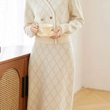 Metallic Jacquard Knit Sweater and Skirt Two-Piece Set - liwisi