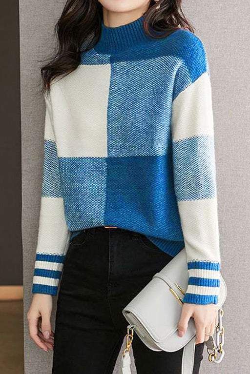 Bottle Neck Drop Shoulder Bi-Color Knit - 3 Colors Available - liwisi