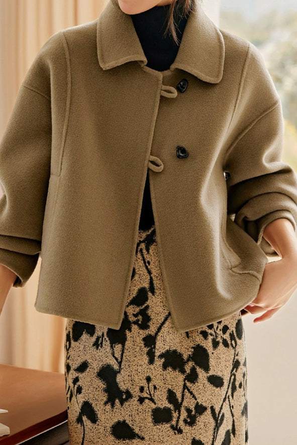 Simple Drop Shoulder Stand Collar Melton Coat - liwisi