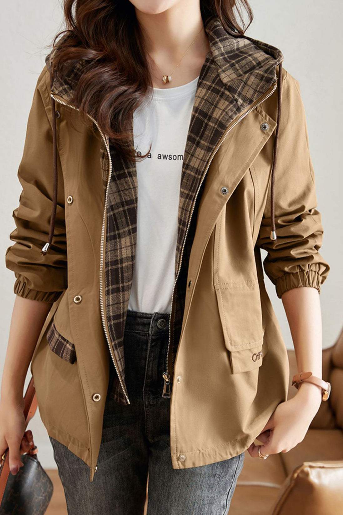 Vintage Faux Two-piece Plaid Coat - liwisi