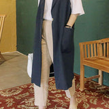 Notch Lapel Color Side Slit Linen Gilet - 3 Colors Available - liwisi