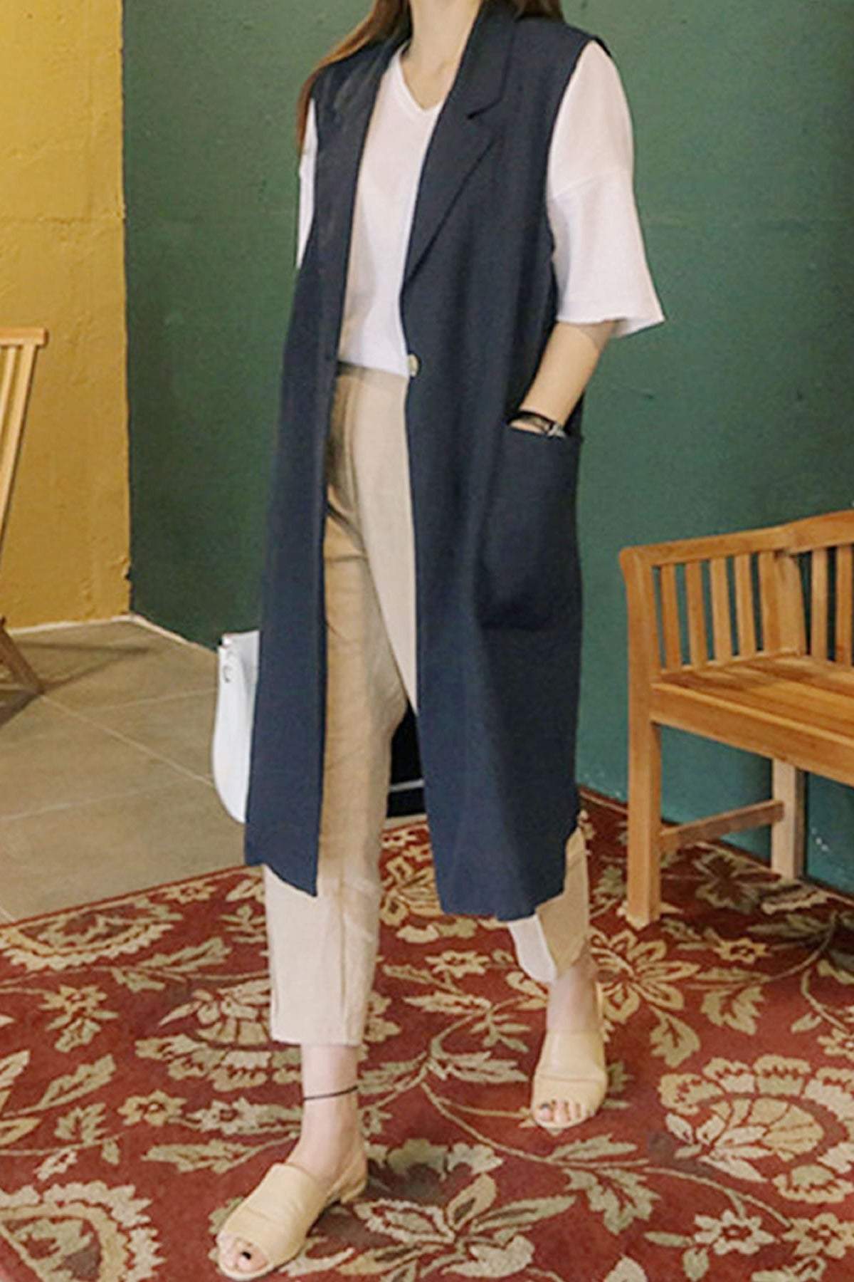 Notch Lapel Color Side Slit Linen Gilet - 3 Colors Available - liwisi