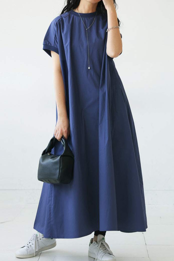 Round Neck Rib Hem Maxi Flare Dress - 3 Colors Available - liwisi