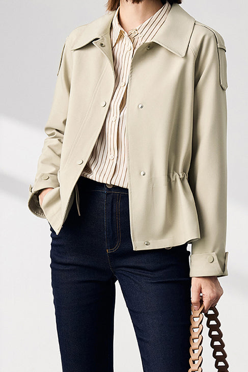 Short Trench Coat with Drawstring Waist - liwisi