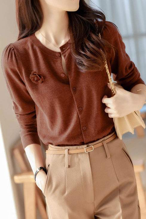 Elegant Camellia Knit Cardigan - liwisi