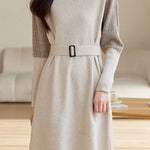 Mid-Length Patchwork Knit Dress - liwisi