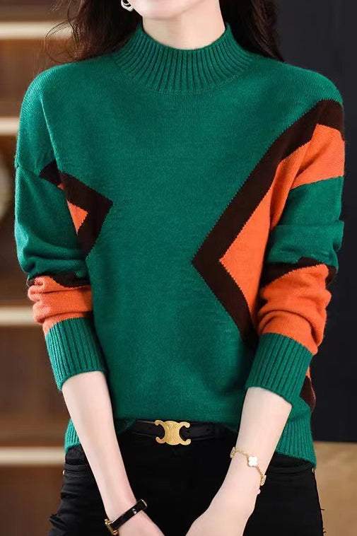 Bottle Neck Jacquard Bi-Color Knit - 4 Colors Available - liwisi