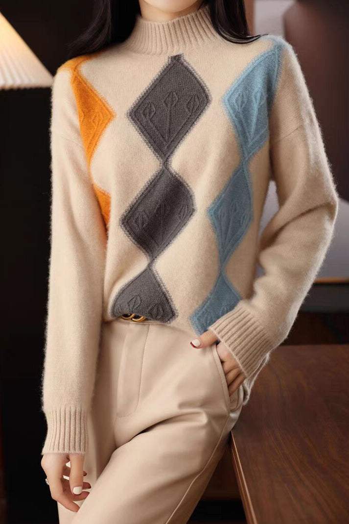 Argyle Color-Block Knit Sweater - liwisi