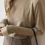 Fleece-lined knitted shirt with lace trim. - liwisi