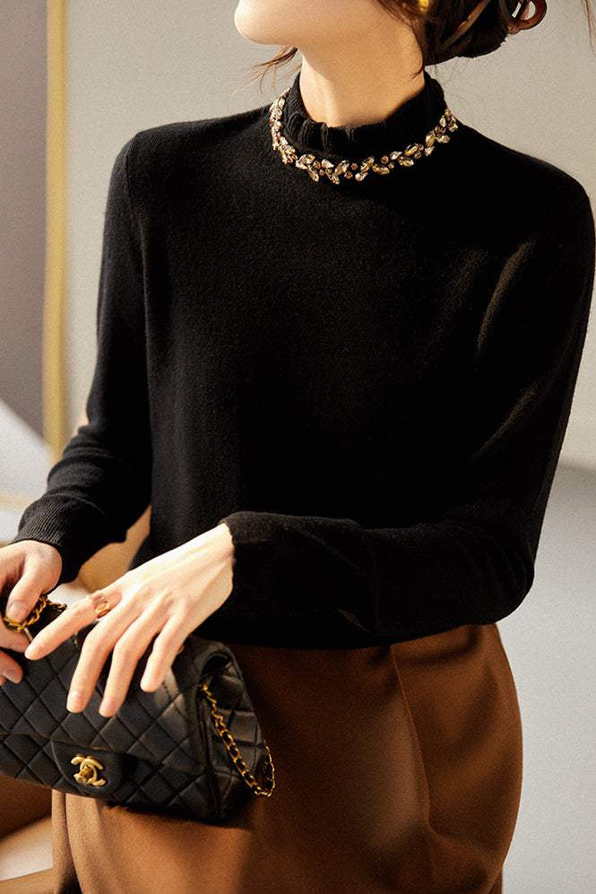 Elegant Ruffle Collar Knit Sweater - liwisi