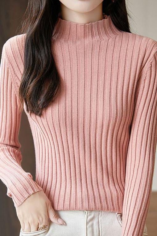 Slim ribbed half turtleneck sweater - liwisi