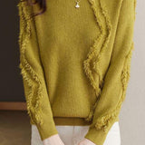 Bottle Neck Fringe Decor Long Sleeve Sweater - 4 Colors Available - liwisi