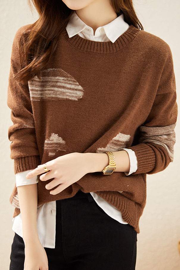 Round-neck spliced knitted sweaters - liwisi