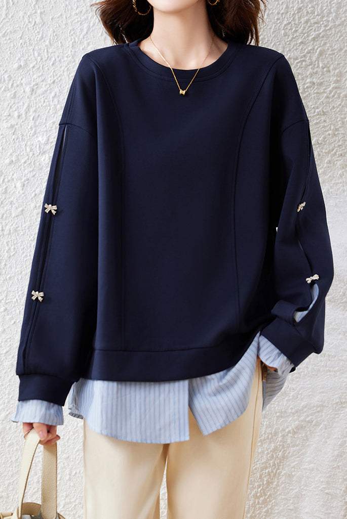 Layered Look Drop Shoulder Striped Contrast Sweatshirt - liwisi