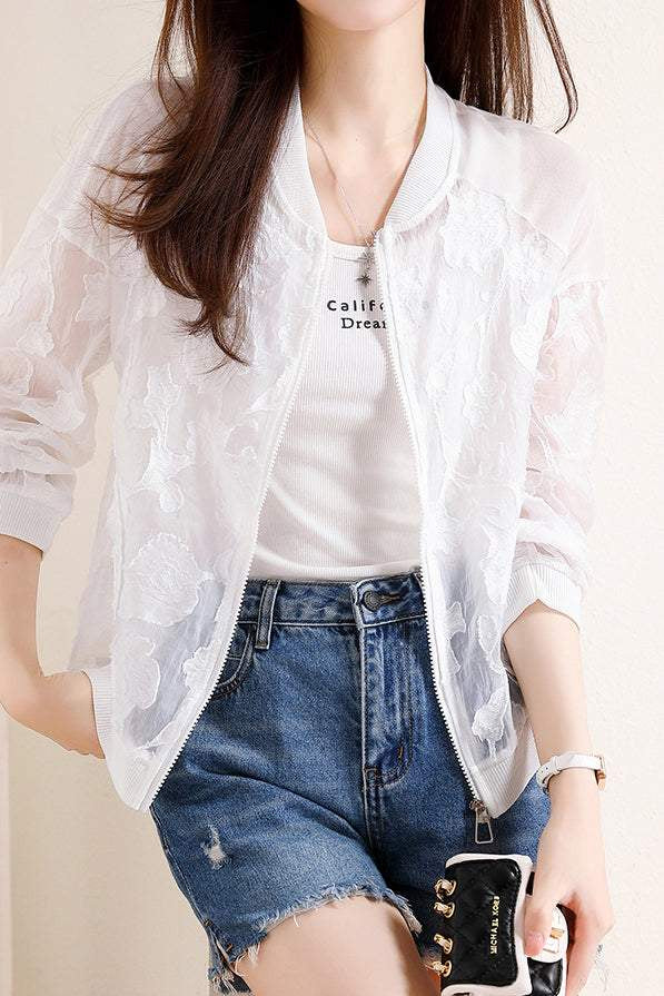Embroidered Jacquard Drop Shoulder Sun Protection Sukajan - liwisi