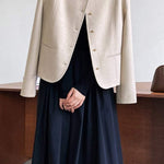 ラウンドネックストレートテーラードジャケット 裏地付 2色入 - liwisi