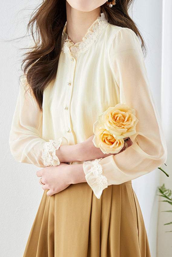 Pearl lace striped shirt - liwisi