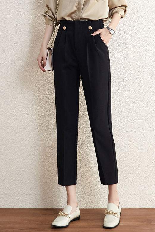 Straight tube pants, high-waisted black suit pants - liwisi