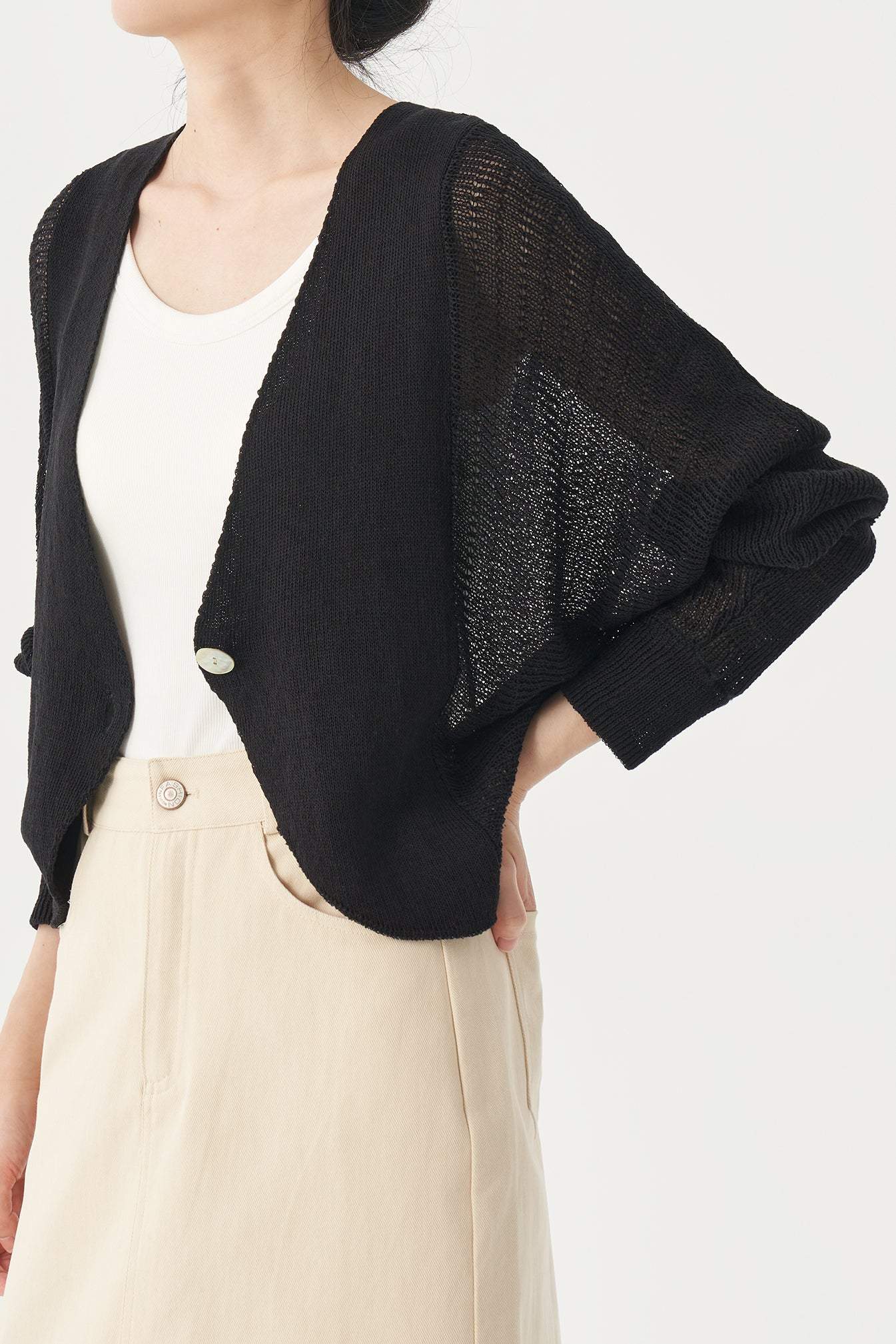 Plain Batwing Sleeve V-Neck Knit Cardigan - 2 Colors Available - liwisi