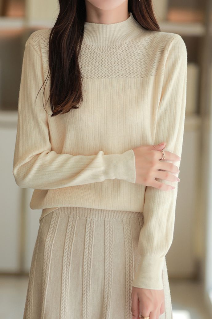 Half Turtleneck Jacquard Sweater Knit Base - liwisi