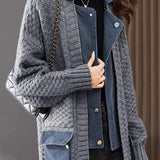Spliced knitted cardigan coat - liwisi