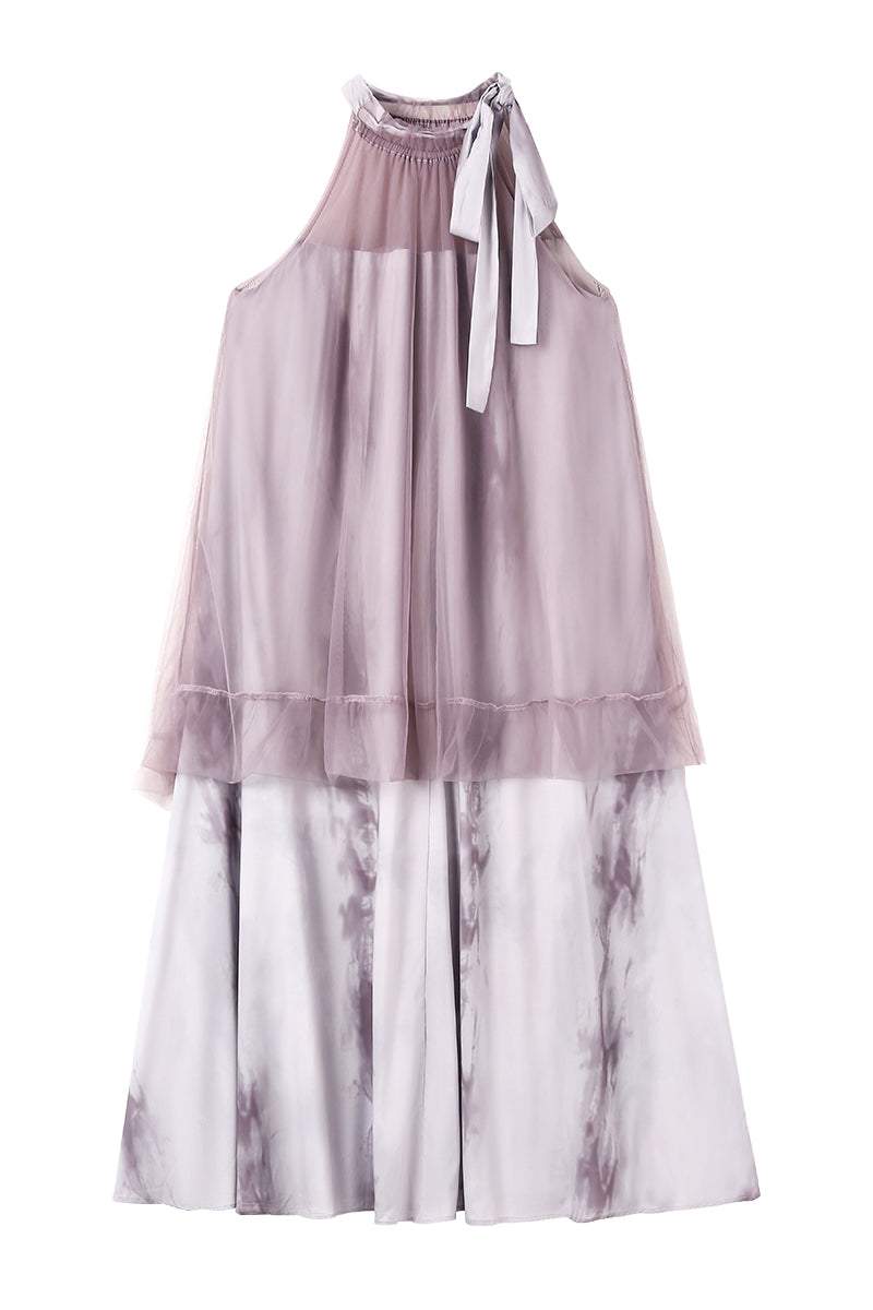 Halter Neck Tulle Contrast Ombre Long Dress with Lining - 3 Colors Available - liwisi