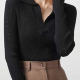 Skipper Collar Sheer Sleeve Knit Top - 5 Colors Available - liwisi