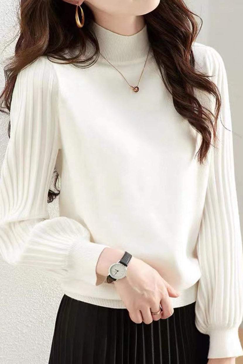 Collared Turtle Neck Long Sleeve Knitted Wide Silhouette Sweater - 4 Colors Available - liwisi
