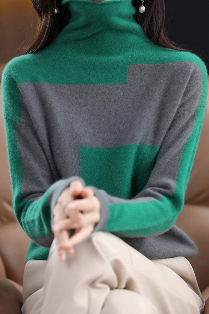 High Neck Color Block Knit Top in 4 Colors - liwisi