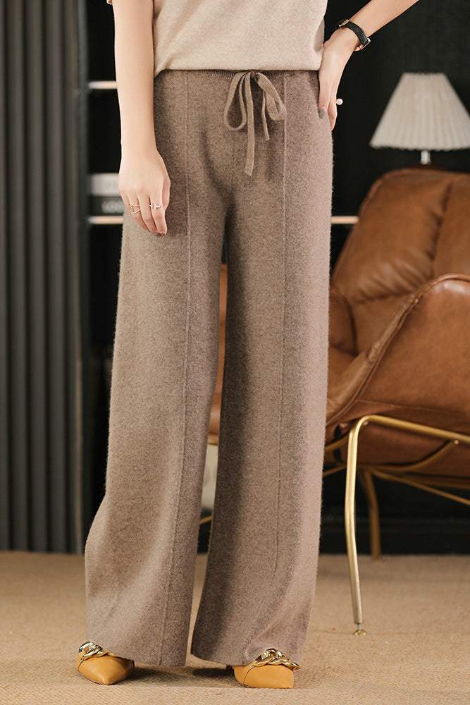 High Waist Drawstring Plain Knit Wide Pants - 4 Colors Available - liwisi