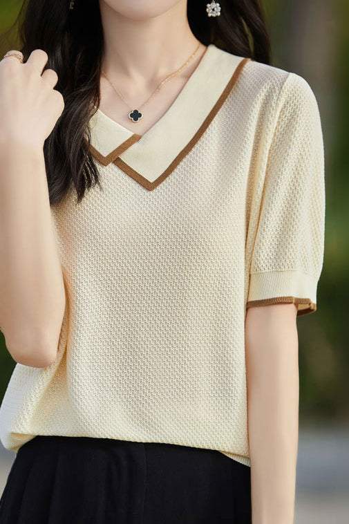 Asymmetrical Chelsea Collar Short Sleeve Knit - 3 Colors Available - liwisi