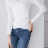 V-Neck Front Cross Side Gathered Button Decor Knit - 4 Colors Available - liwisi