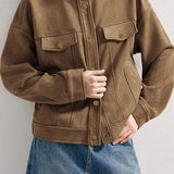 Stand Collar Short Jacket with Lining - 2 Colors Available - liwisi