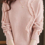 Bottle Neck Fringe Decor Long Sleeve Sweater - 4 Colors Available - liwisi