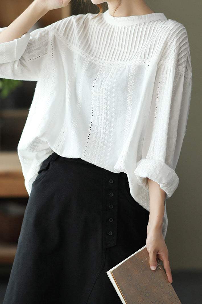 Pintuck Cape Shoulder Jacquard Blouse - 2 Colors Available - liwisi