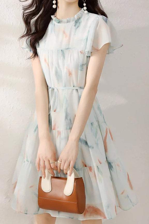 flare sleeve dress Ruffled Collar Flare Sleeve Tiered Dress with Lining – liwisi