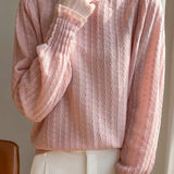 Lace-trimmed semi-high-neck base layer shirt - liwisi