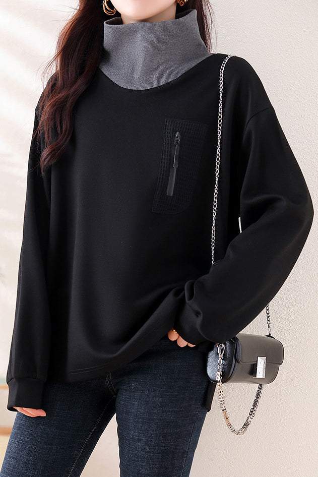 Half-high collar spliced color-block casual sweatshirt - liwisi