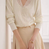 Elegant Lace Patchwork Knitwear in 2 Colors - liwisi