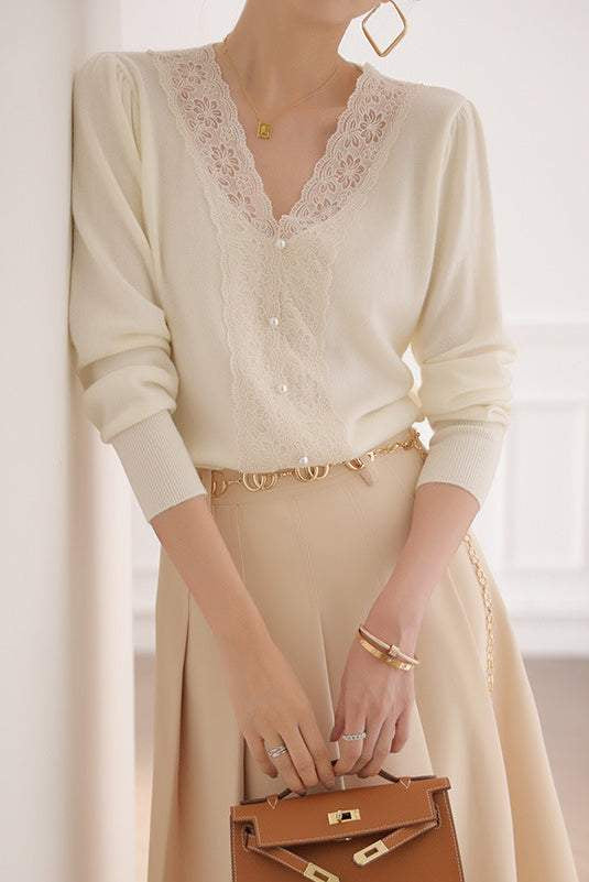 Elegant Lace Patchwork Knitwear in 2 Colors - liwisi