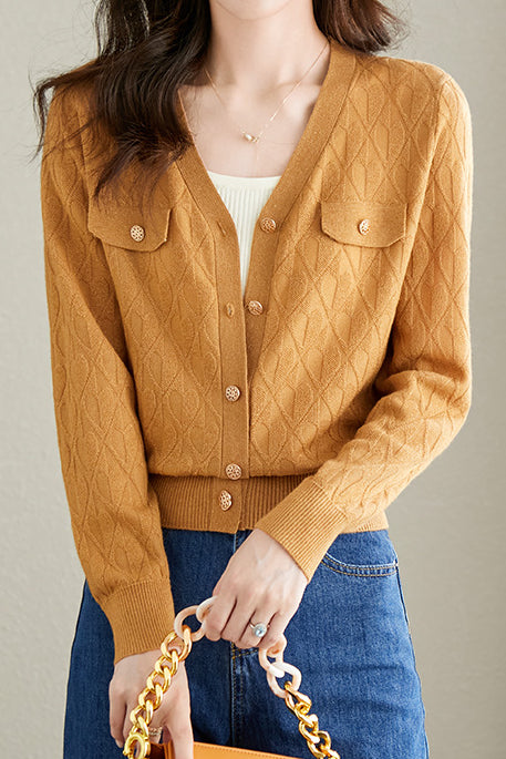 V-neck knitted cardigan - liwisi