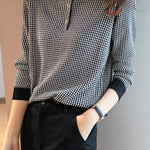 Round Neck Slit Opening Check Knit - 2 Colors Available - liwisi