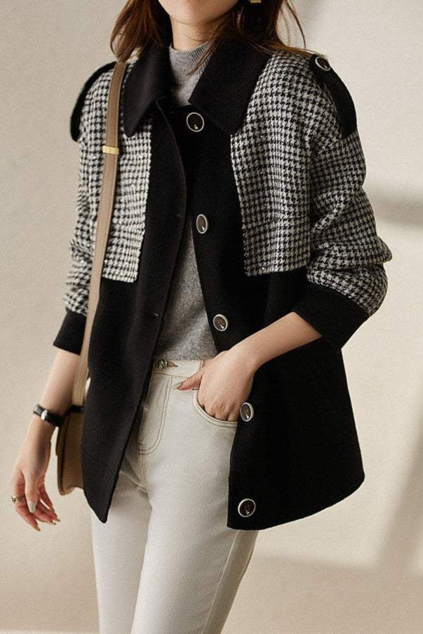 Casual Houndstooth Wool Blend Coat in 2 Colors - liwisi