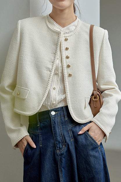 Elegant Round Neck Flap Decor Jacket with Lining - 2 Colors Available - liwisi