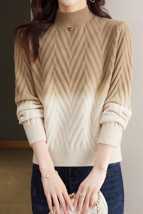 Half-high collar knitted base layer shirt with hidden pattern - liwisi