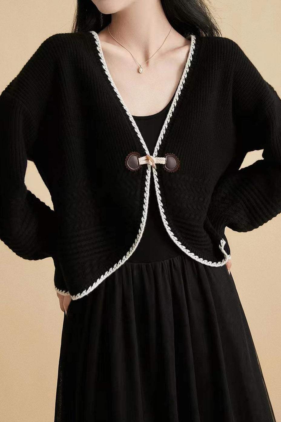V-Neck Toggle Button Knit Cardigan - 2 Colors Available - liwisi