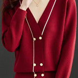 Contrast - color fake two - piece knitted sweater - liwisi