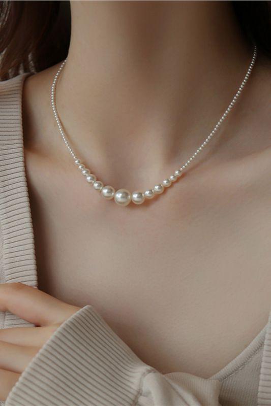 French-style gradient pearl collarbone necklace - liwisi